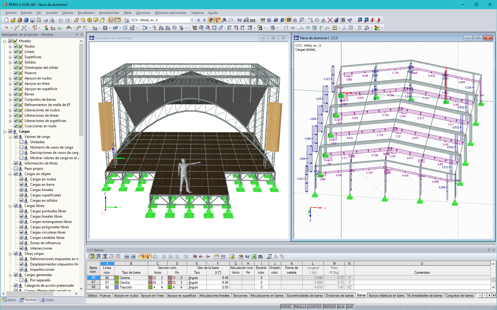 Konzertbühne und Halle aus Aluminium in RFEM