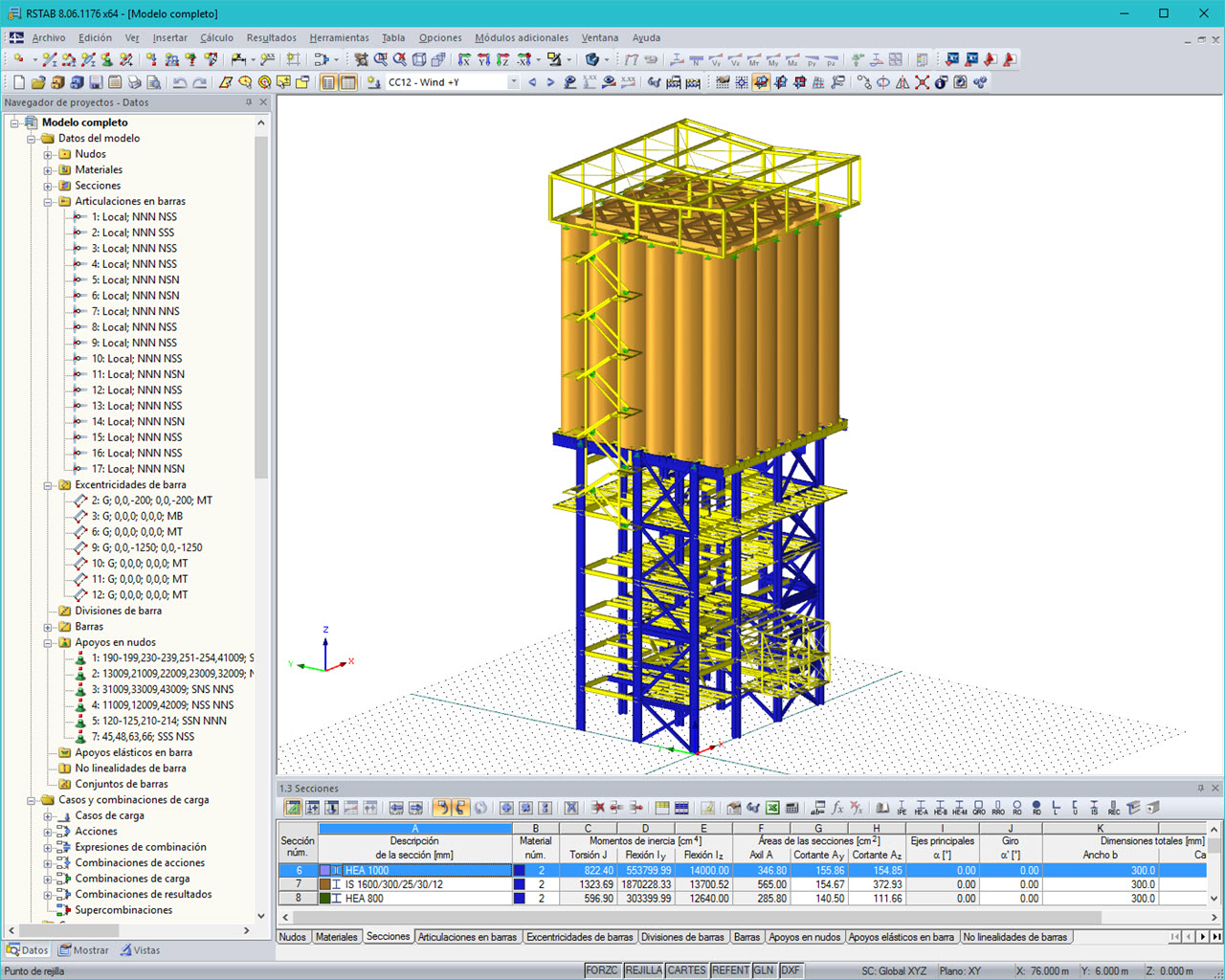 Modelo 3D de la estructura de soporte de la planta de mezcla en seco en RSTAB (© www.dw-ingenieure.de)