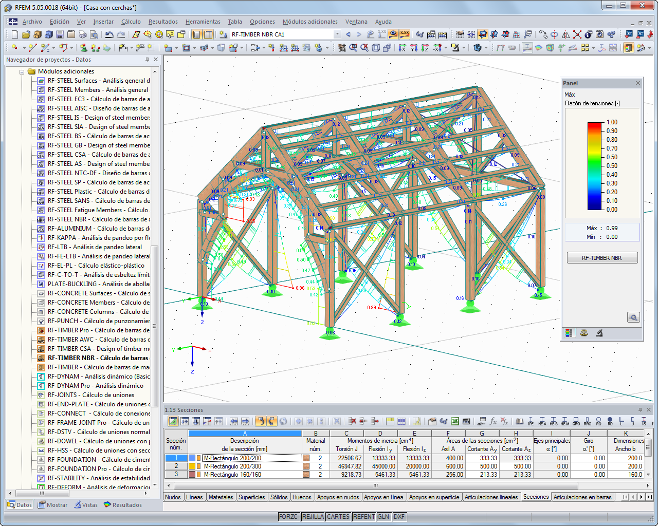 3D-Rendering mit Ausnutzungsgrad in RFEM