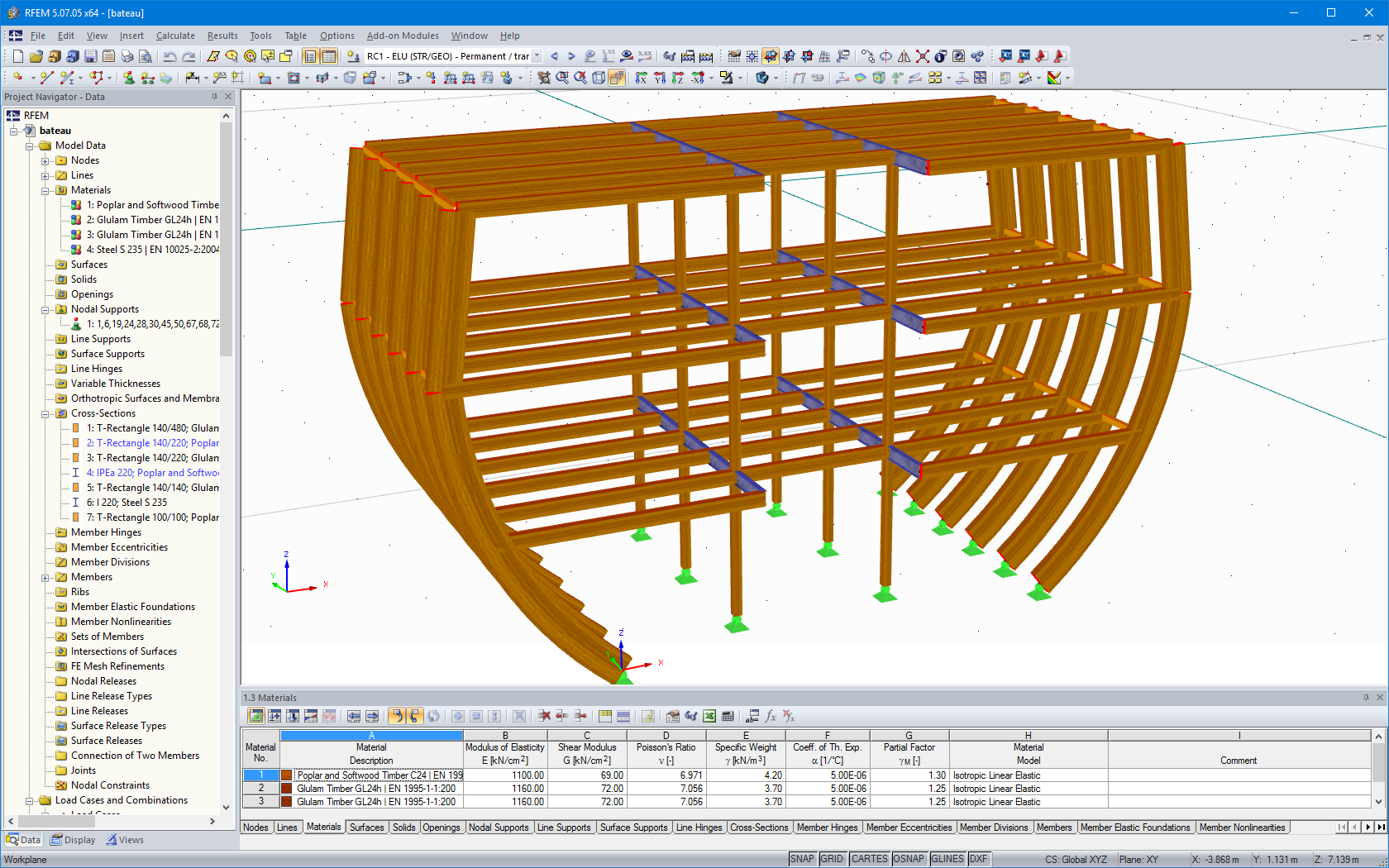 Modelo de RFEM de la estructura de la fragata