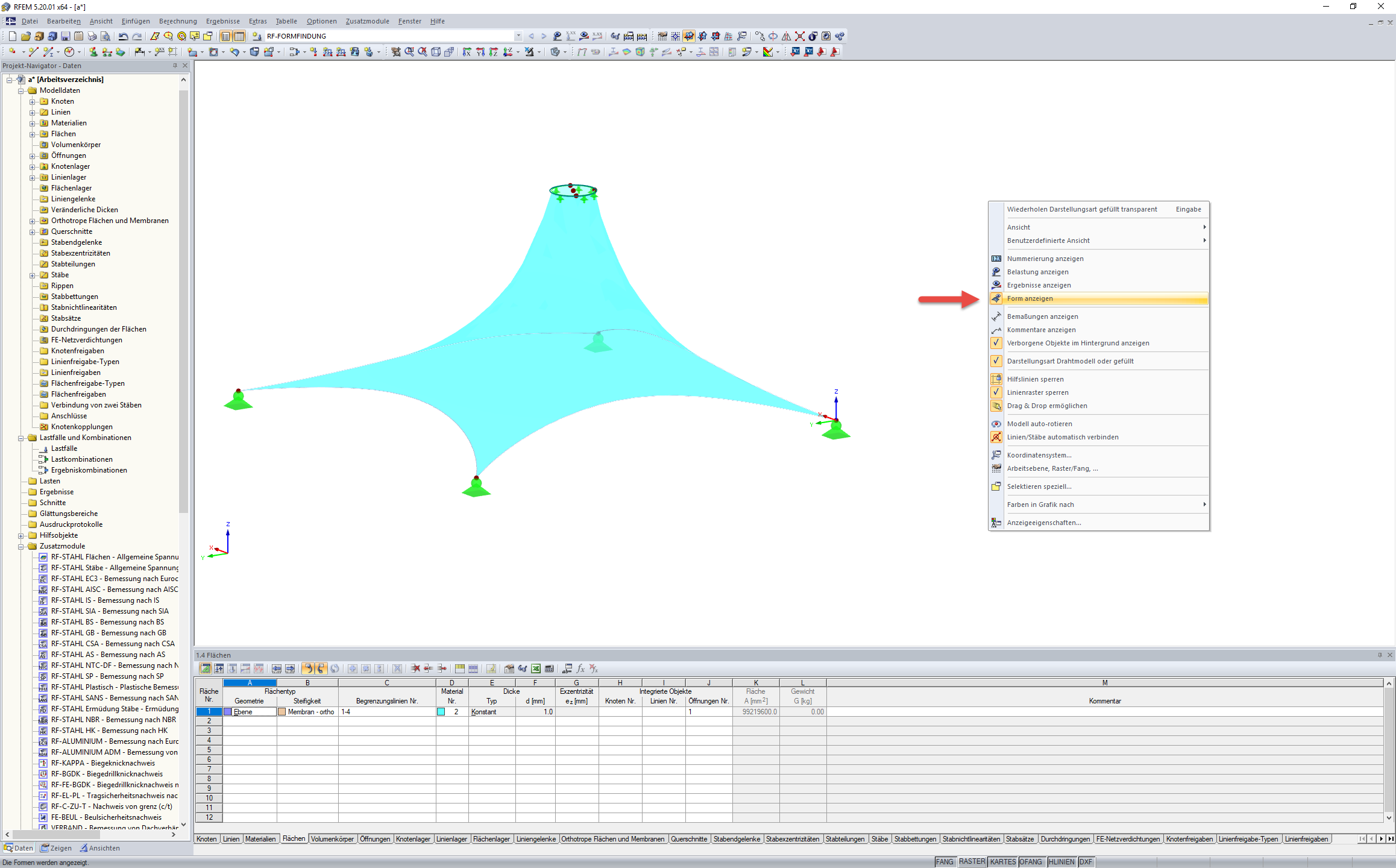 RFEM: Funktion "Form anzeigen" im Kontextmenü