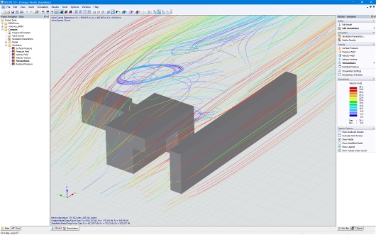 Simulación de corrientes de viento en el programa "RWIND Simulation"