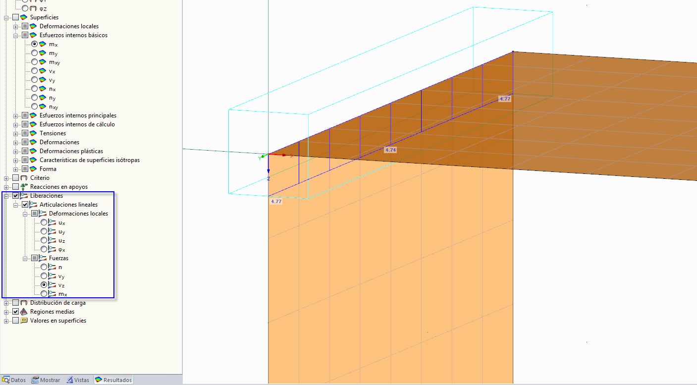 RFEM: Anzeige der Kräfte von Liniengelenken sowie Linienfreigaben