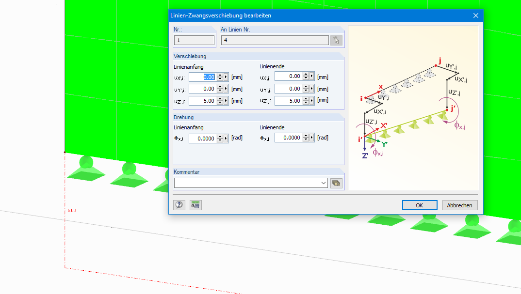 RFEM: Lastart "Linien-Zwangsverschiebung"