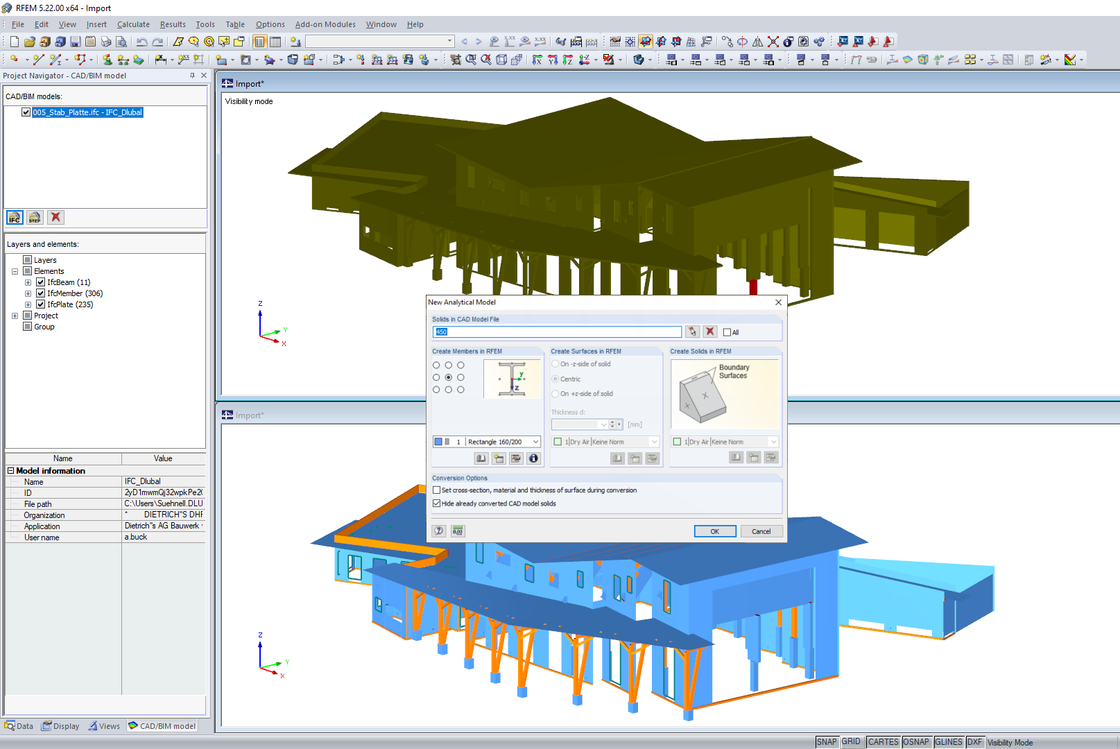 Conversión de objetos IFC en RFEM