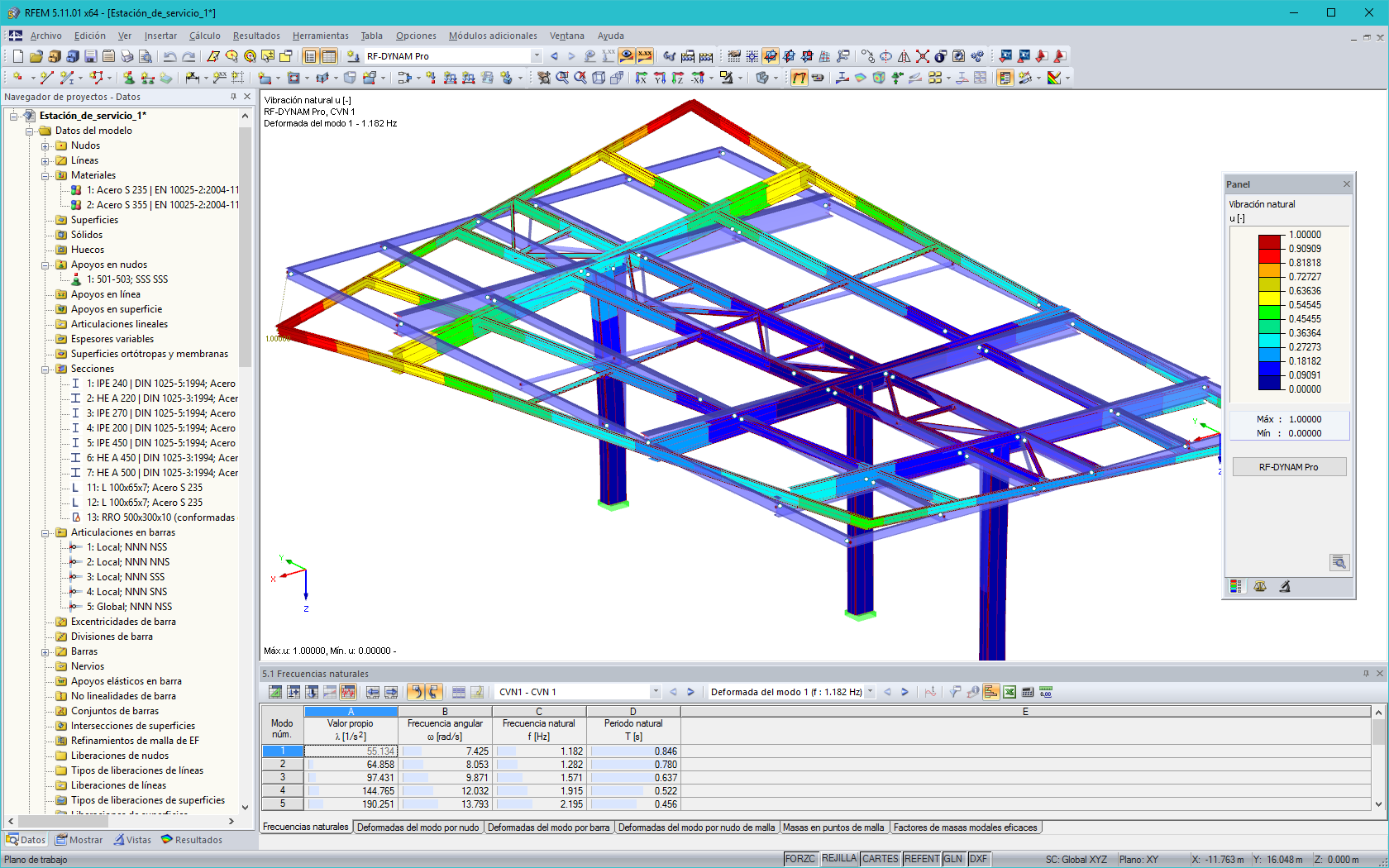 Vibración natural como muestra de resultados gráficos en RFEM