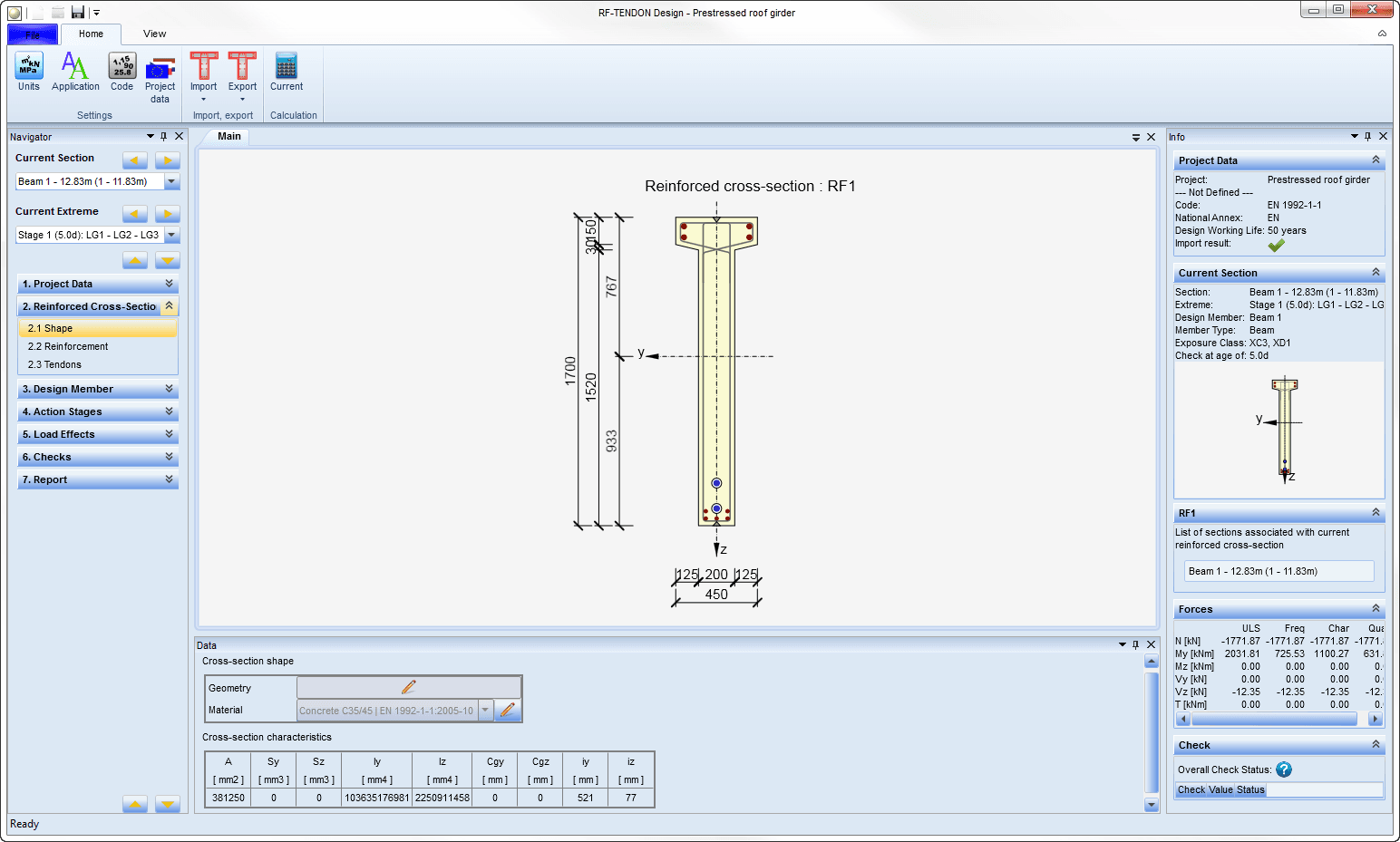 RF-TENDON Design - Bewehrter Querschnitt