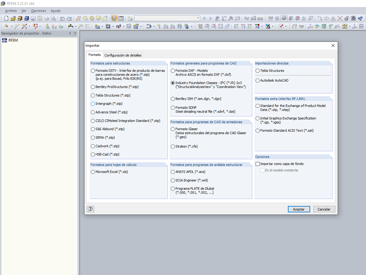 Cuadro de diálogo RFEM para importar datos