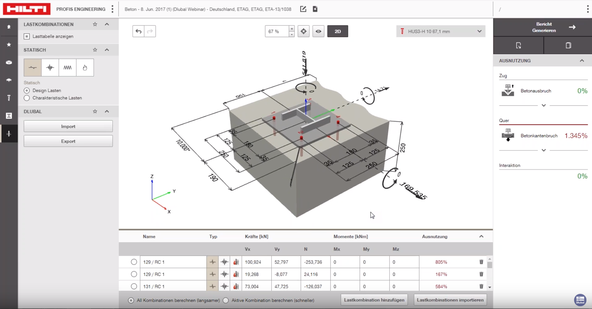 Efectos de sinergia mediante el acoplamiento de RFEM con Hilti PROFIS Engineering para el cálculo de anclajes de apoyo