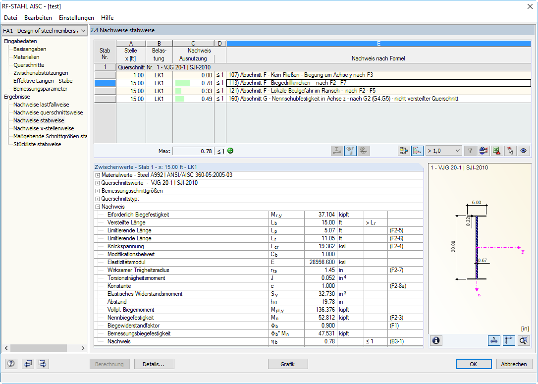 Virtual Joist-Bemessung in RF-/STAHL AISC