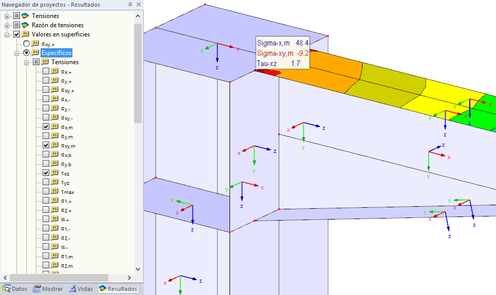 Tensiones en RF-STEEL Surfaces para el cálculo de soldaduras