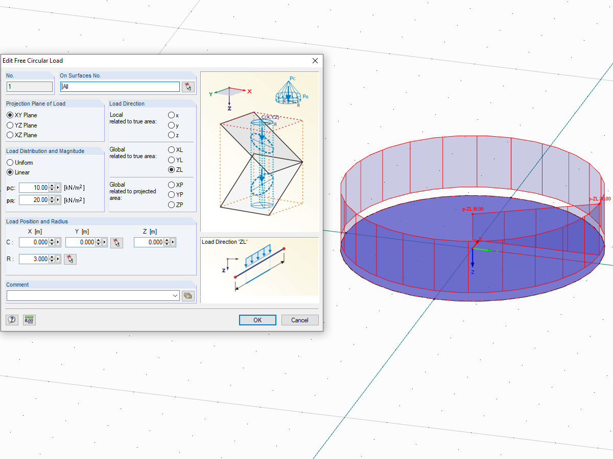 Carga radial variable en sectores circulares