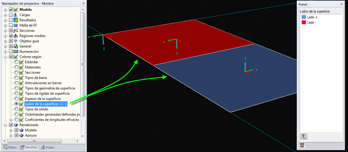 Coloración de superficies en el renderizado en dirección Z