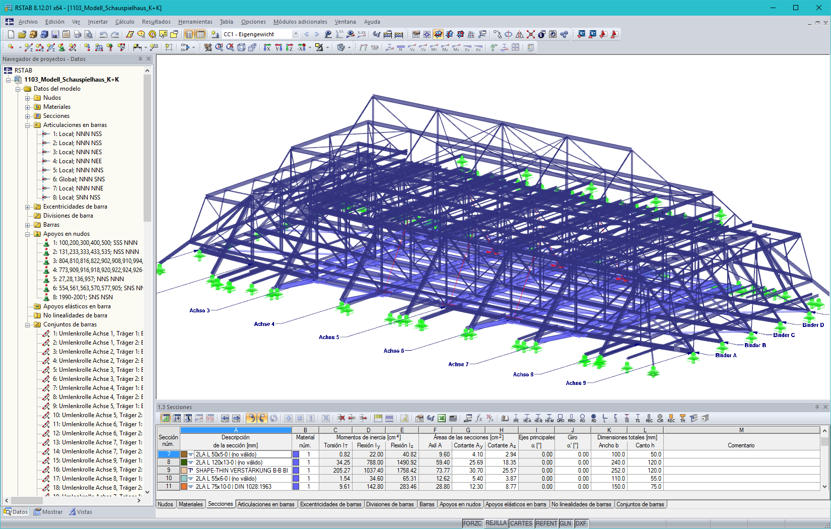 Modelo 3D de la estructura del techo del escenario en RSTAB (© KREBS + KIEFER)