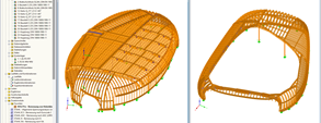 Modelos en 3D de dos pabellones en RSTAB (© Blumer-Lehmann AG)