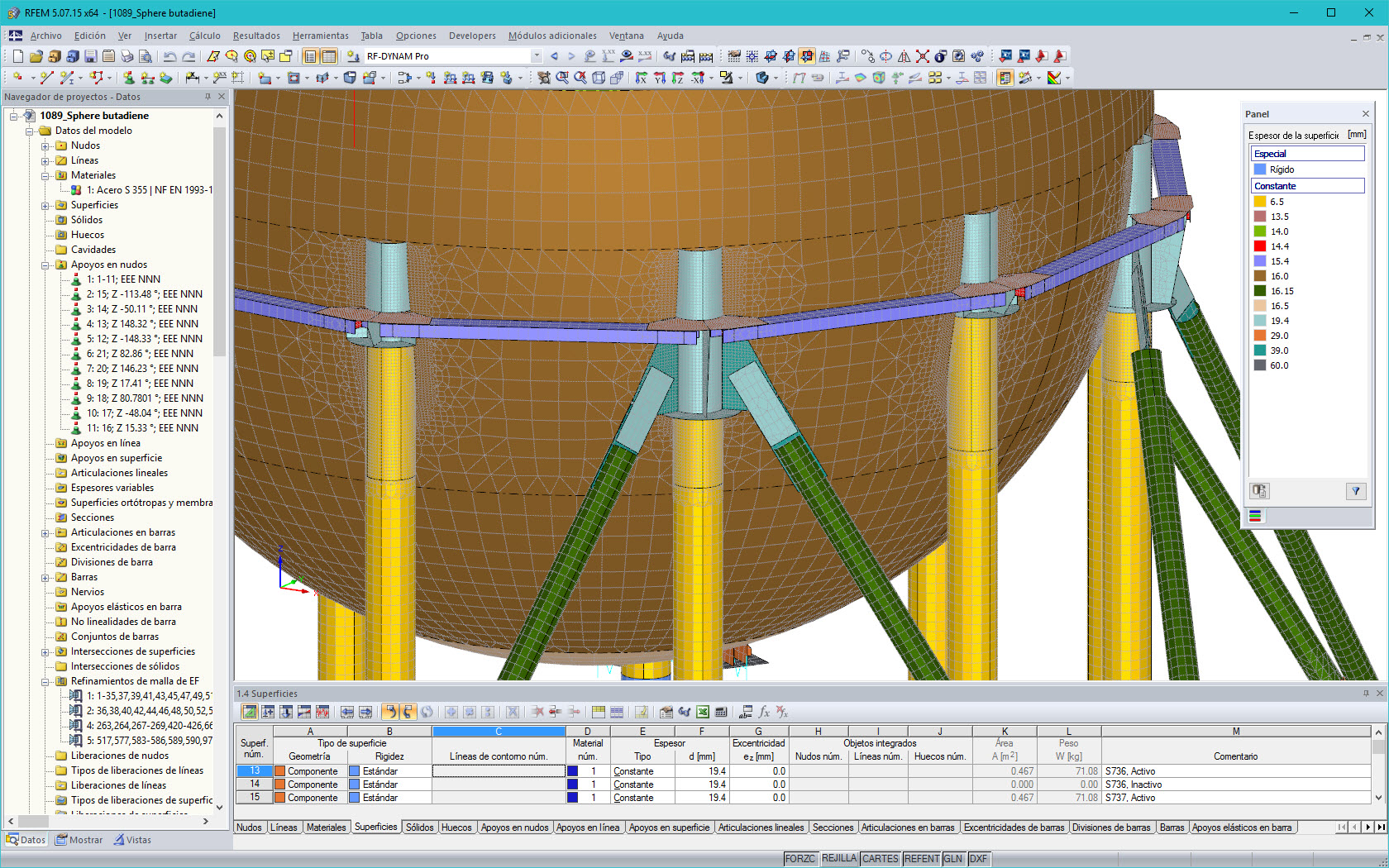 Detalle de tirantes en RFEM