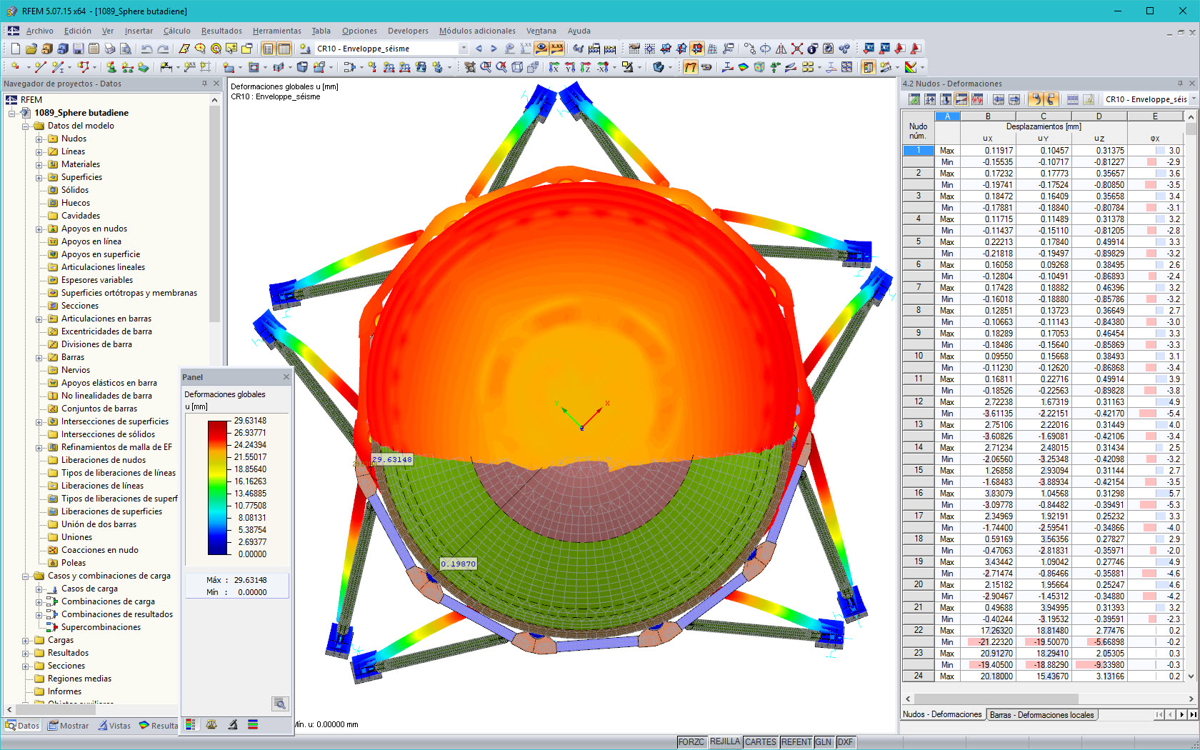 Draufsicht der seismischen Deformation in RFEM