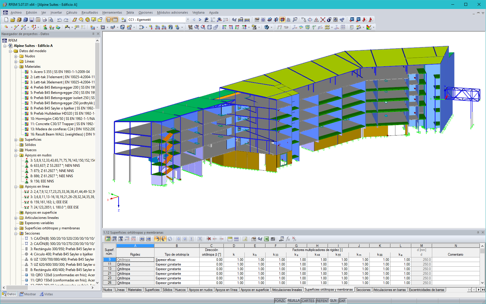 Modelo 3D del edificio A en RFEM (© DBC AS)