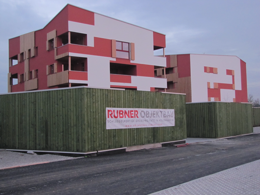 El complejo residencial de madera en construcción (© Rubner)