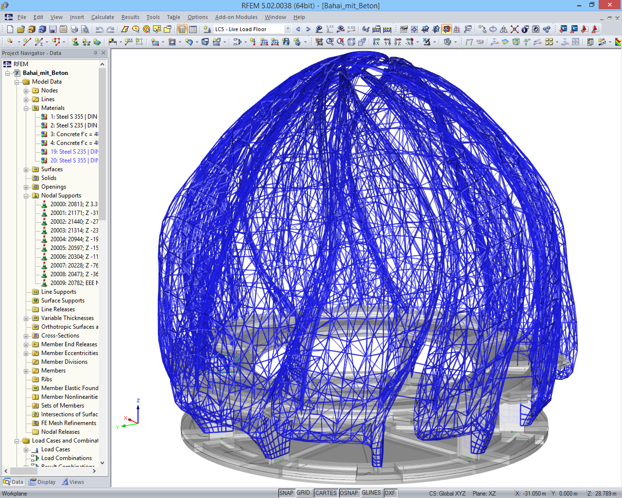 Modelo de RFEM de una estructura de acero y hormigón (© Josef Gartner GmbH)