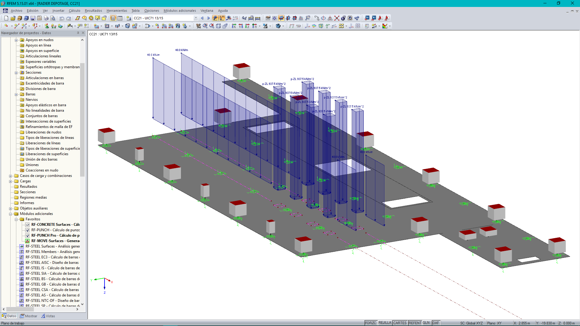 Auf Bodenplatte angesetzte Wanderlasten in RFEM