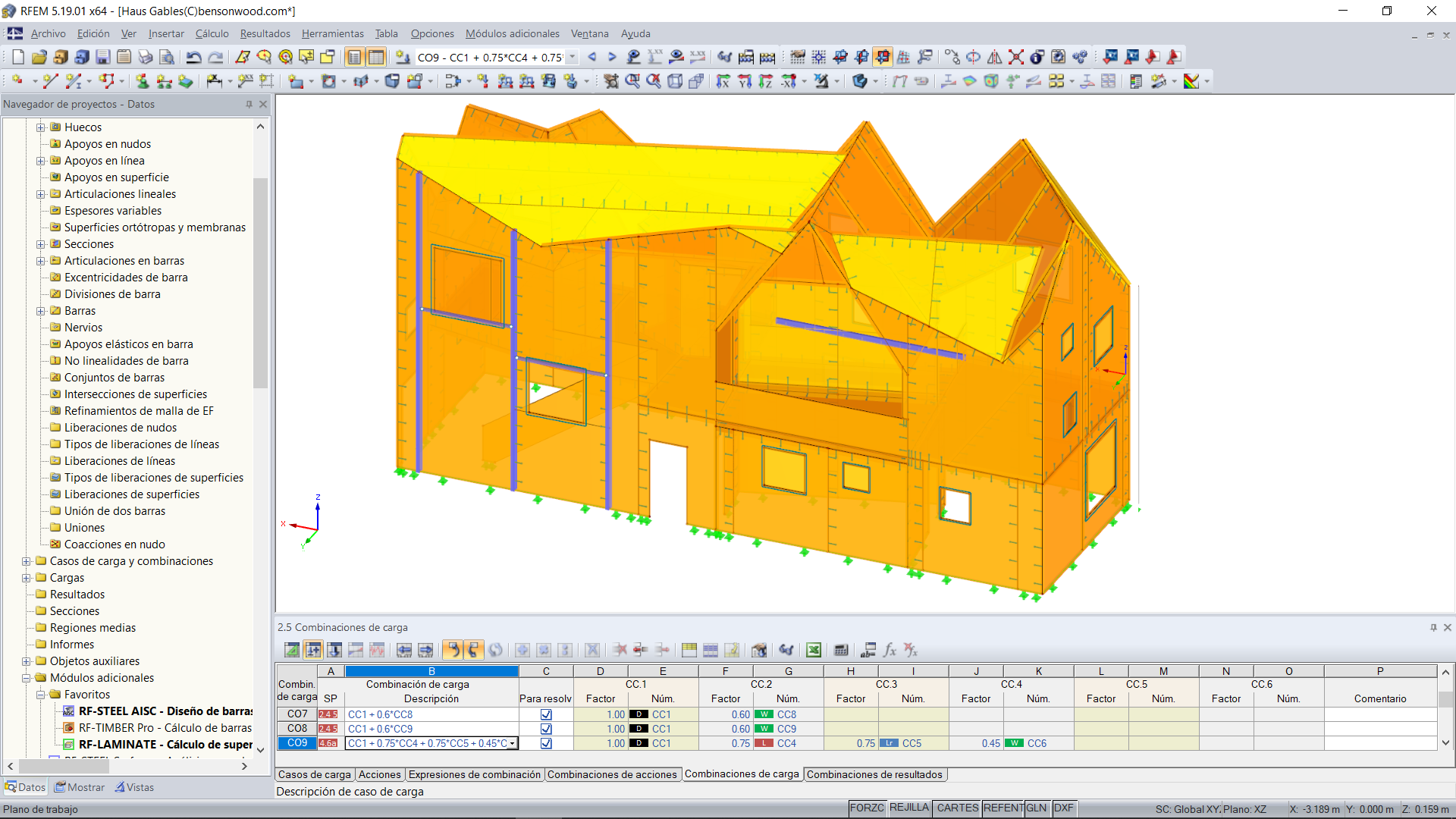 Modelo en 3D de Haus Gables en RFEM (© Fire Tower)