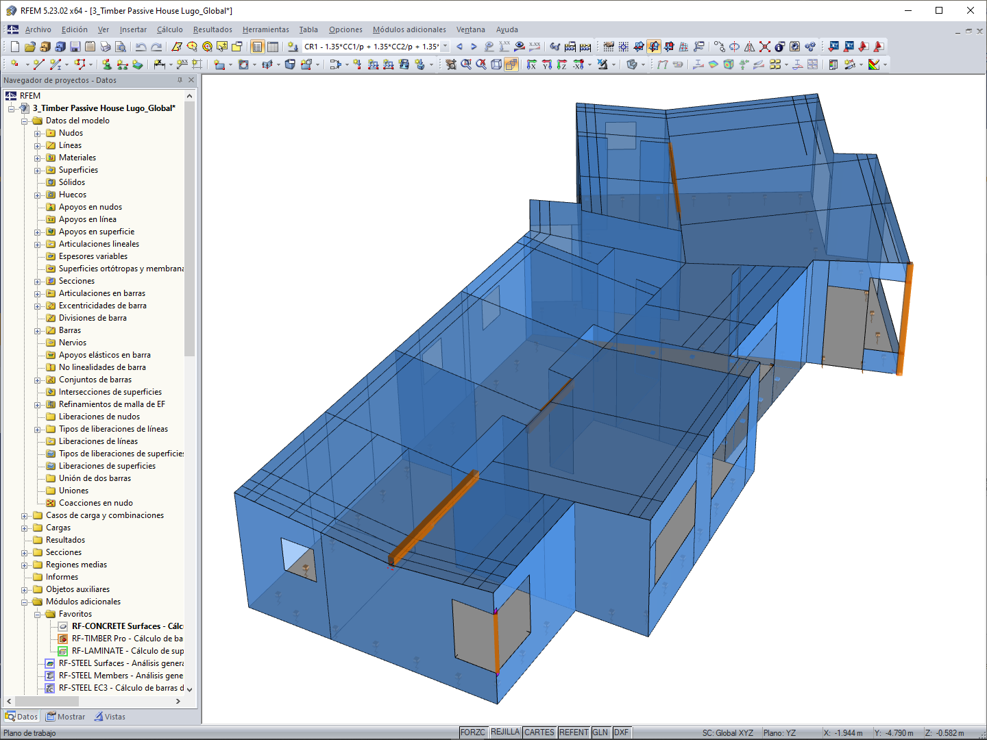 Modelo de RFEM de la vivienda (© Maderas Besteiro)