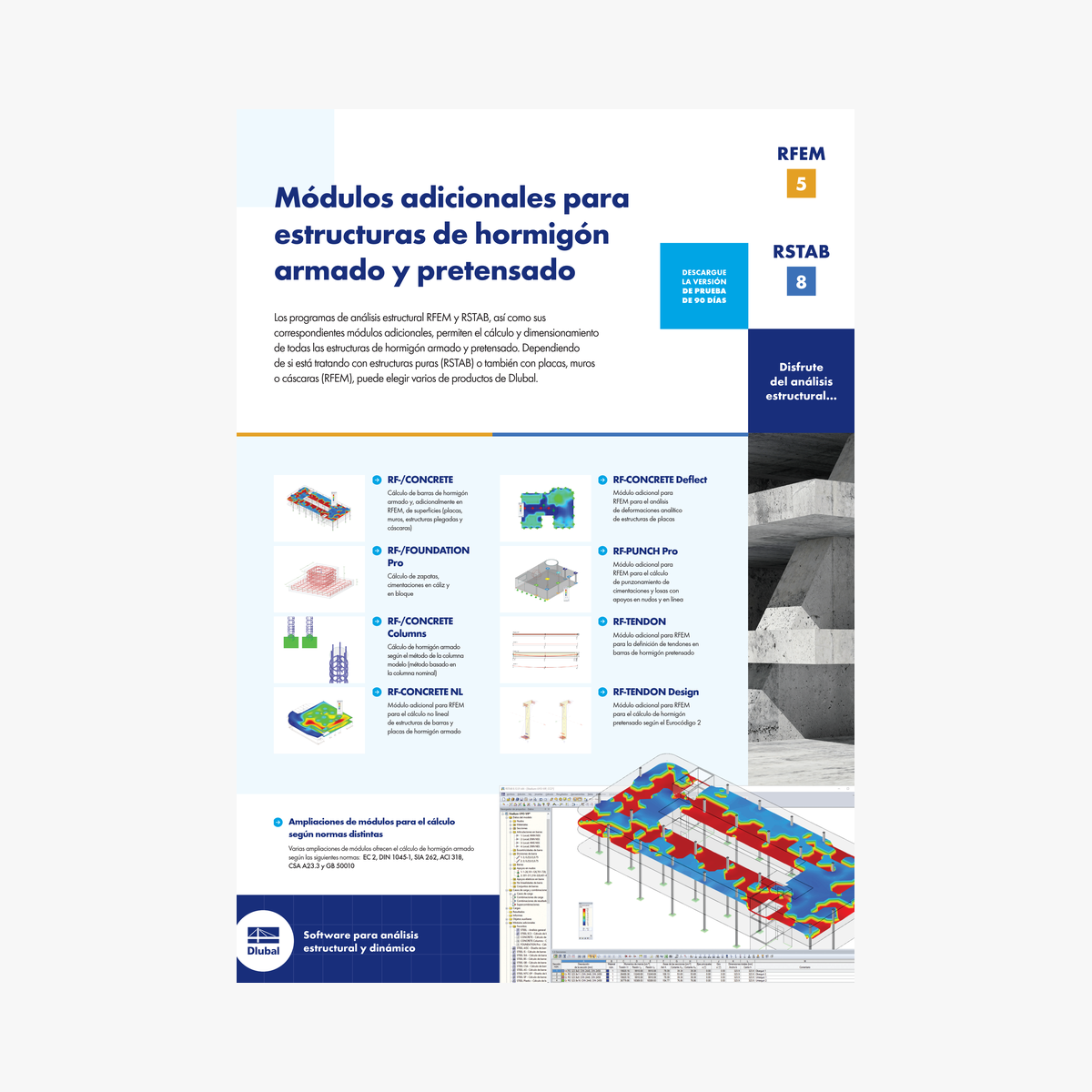 Dlubal | Folleto | Módulos adicionales para cálculo hormigón armado y pretensado / concreto reforzado y presforzado