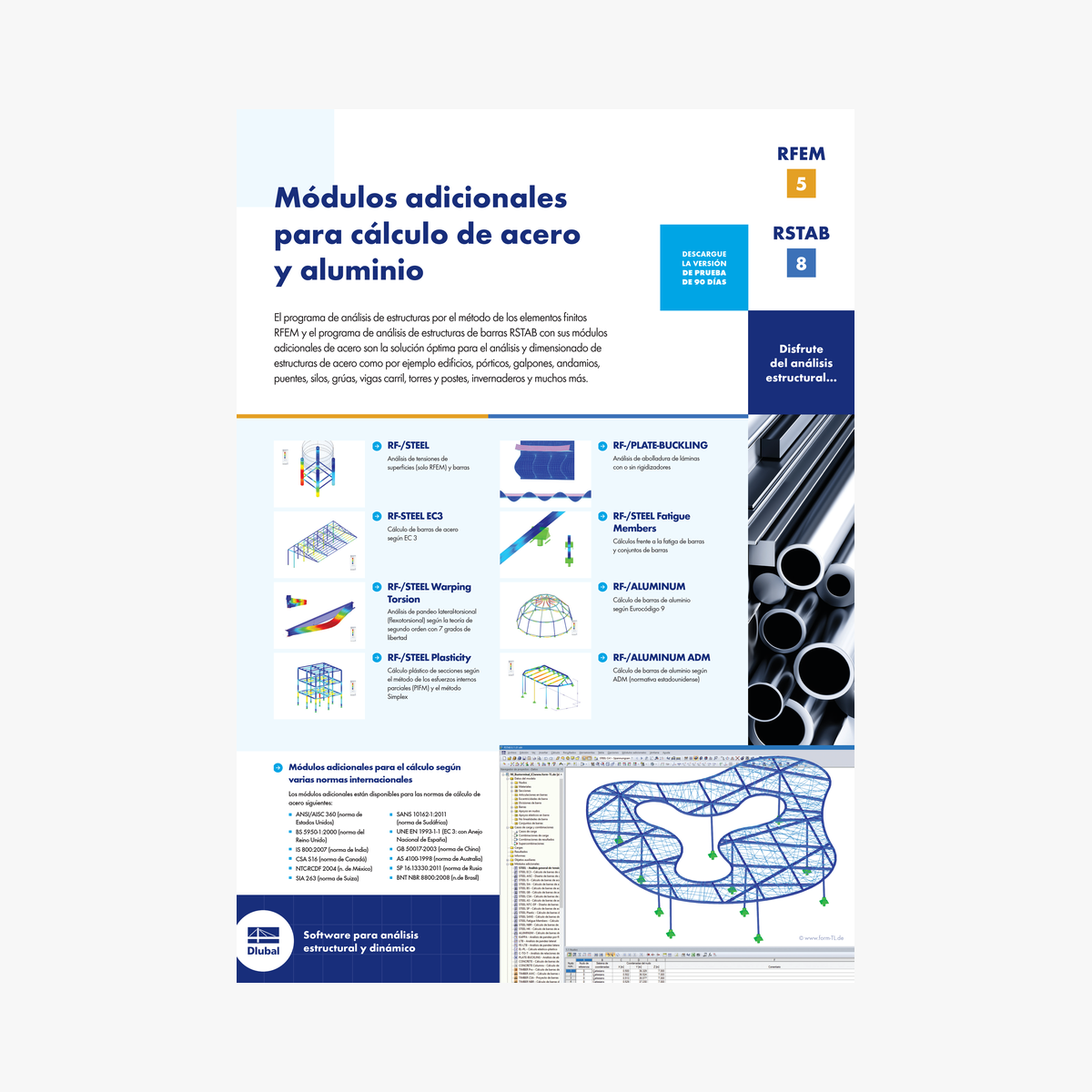 Dlubal | Folleto | Módulos adicionales para cálculo de acero y aluminio