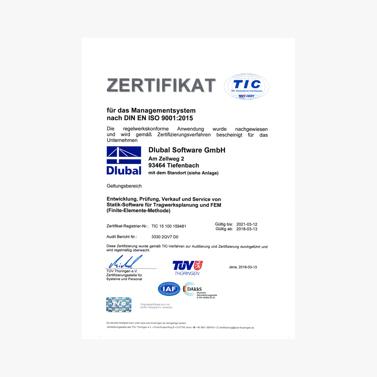 Zertifikat DIN EN ISO 9001:2015