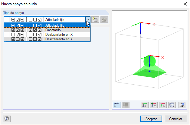 Cuadro de diálogo "Nuevo apoyo en nudo"