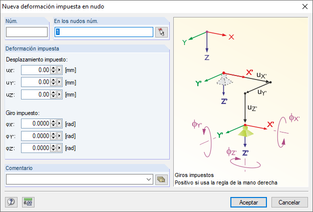 Cuadro de diálogo "Nueva deformación impuesta en nudo"