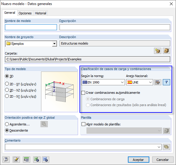 Datos generales - Combinaciones