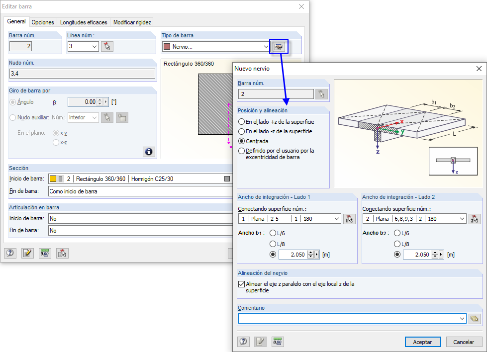 Cuadro de diálogo 'Editar miembro': Configuración de detalles - Nervio