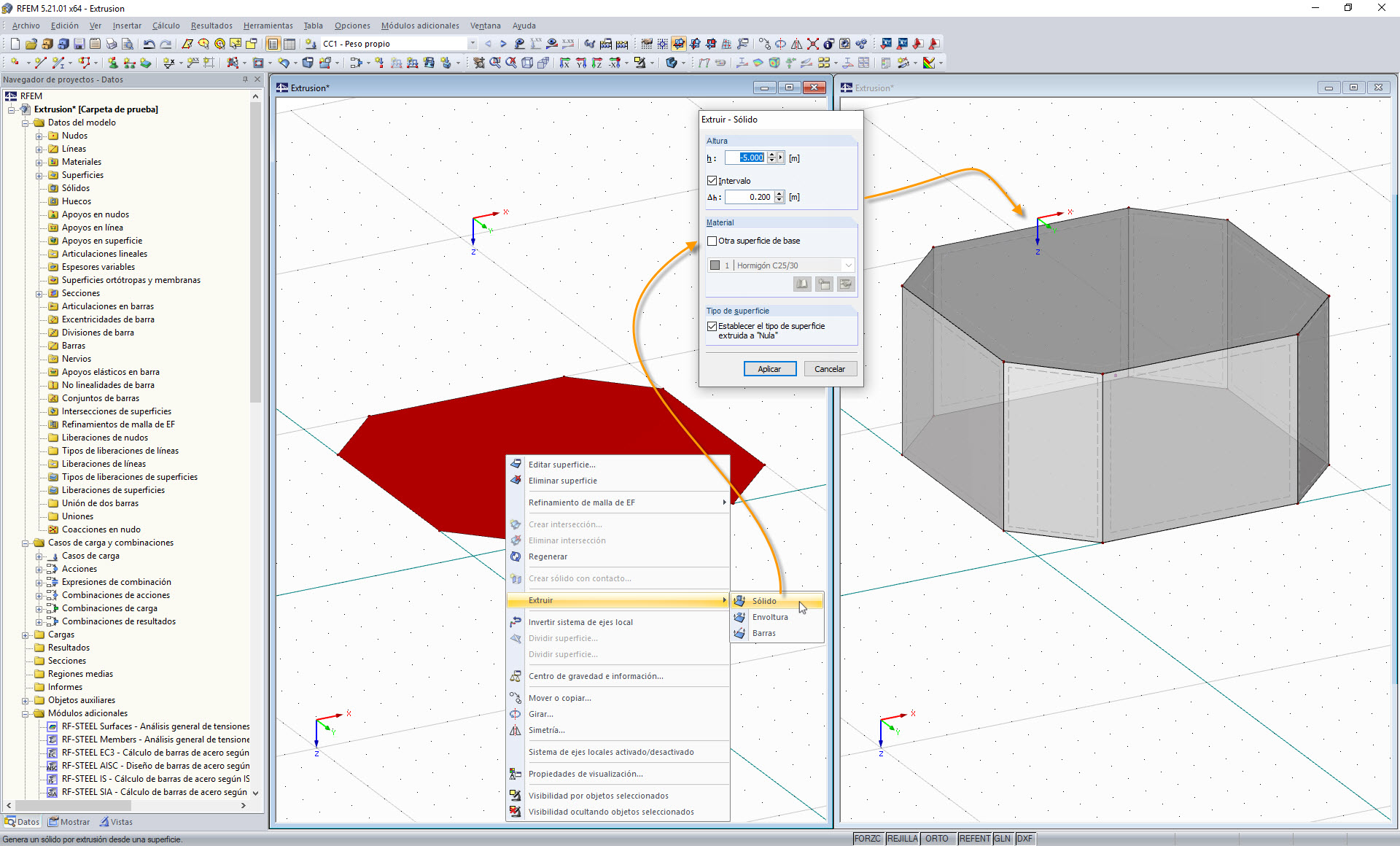 Extrusión de superficie en sólido