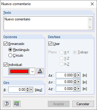 Cuadro de diálogo "Nuevo comentario"