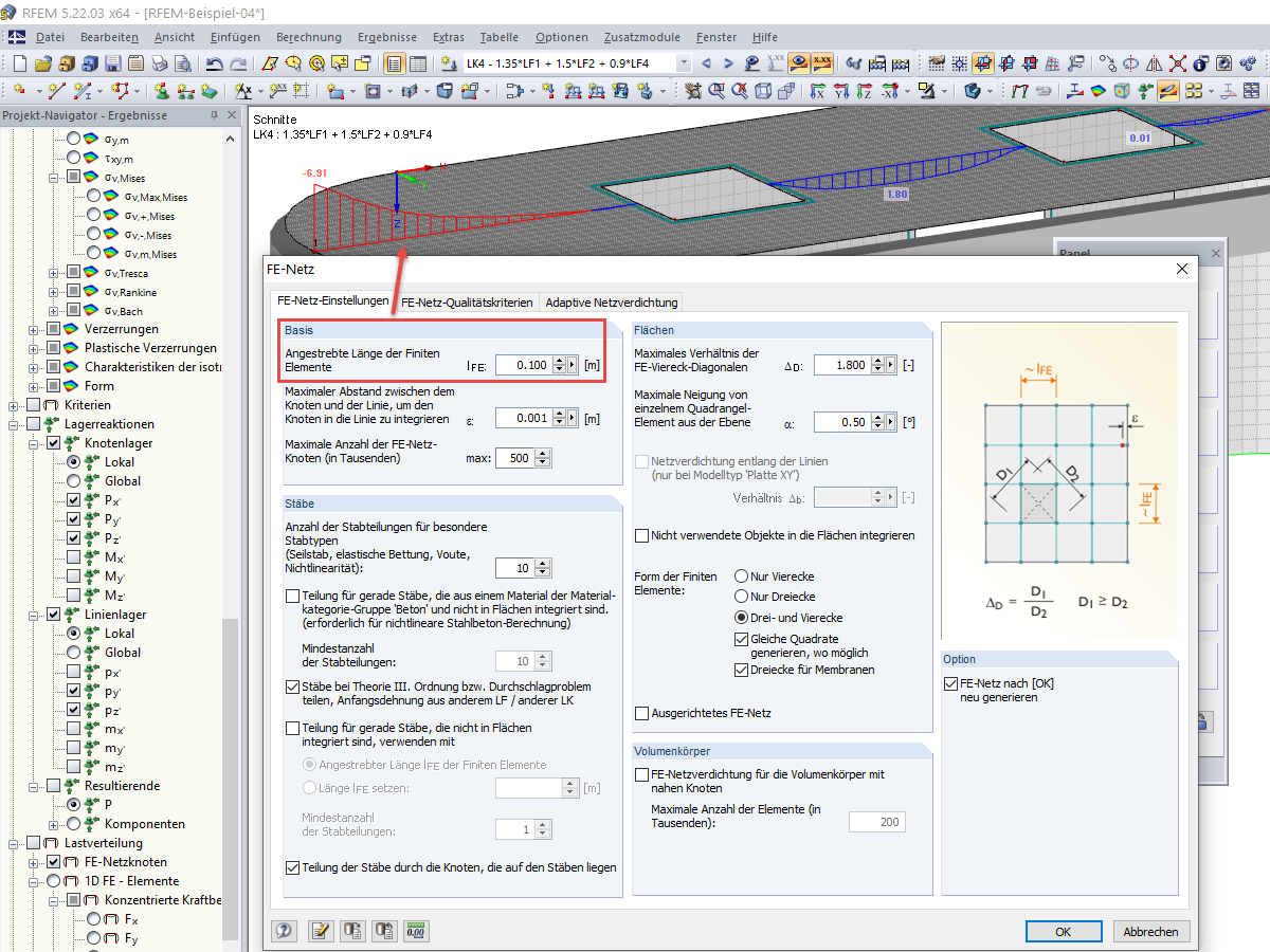 Configuración de malla de elementos finitos (EF) en RF-GLASS