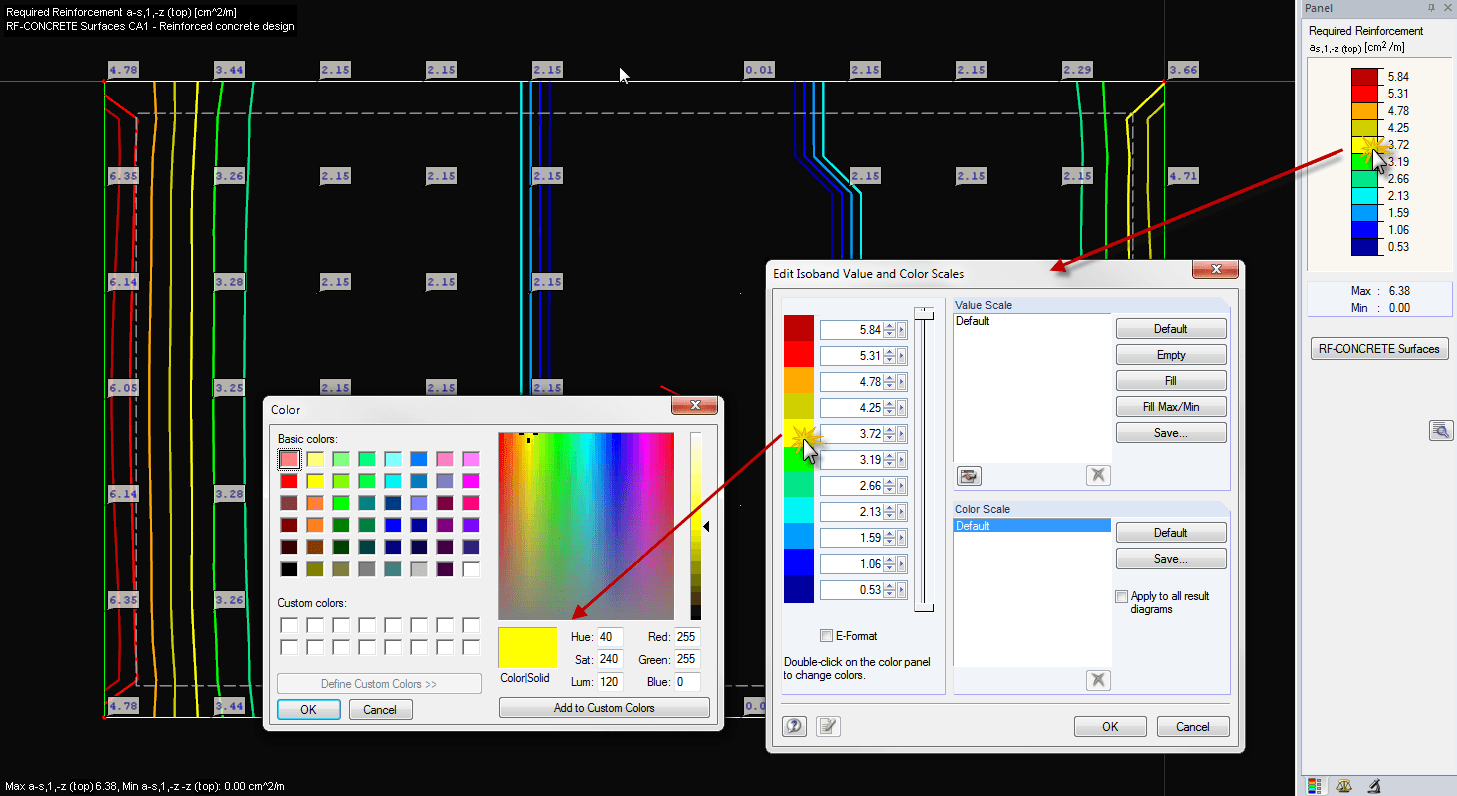 editar valor de isolínea y escalas de colores