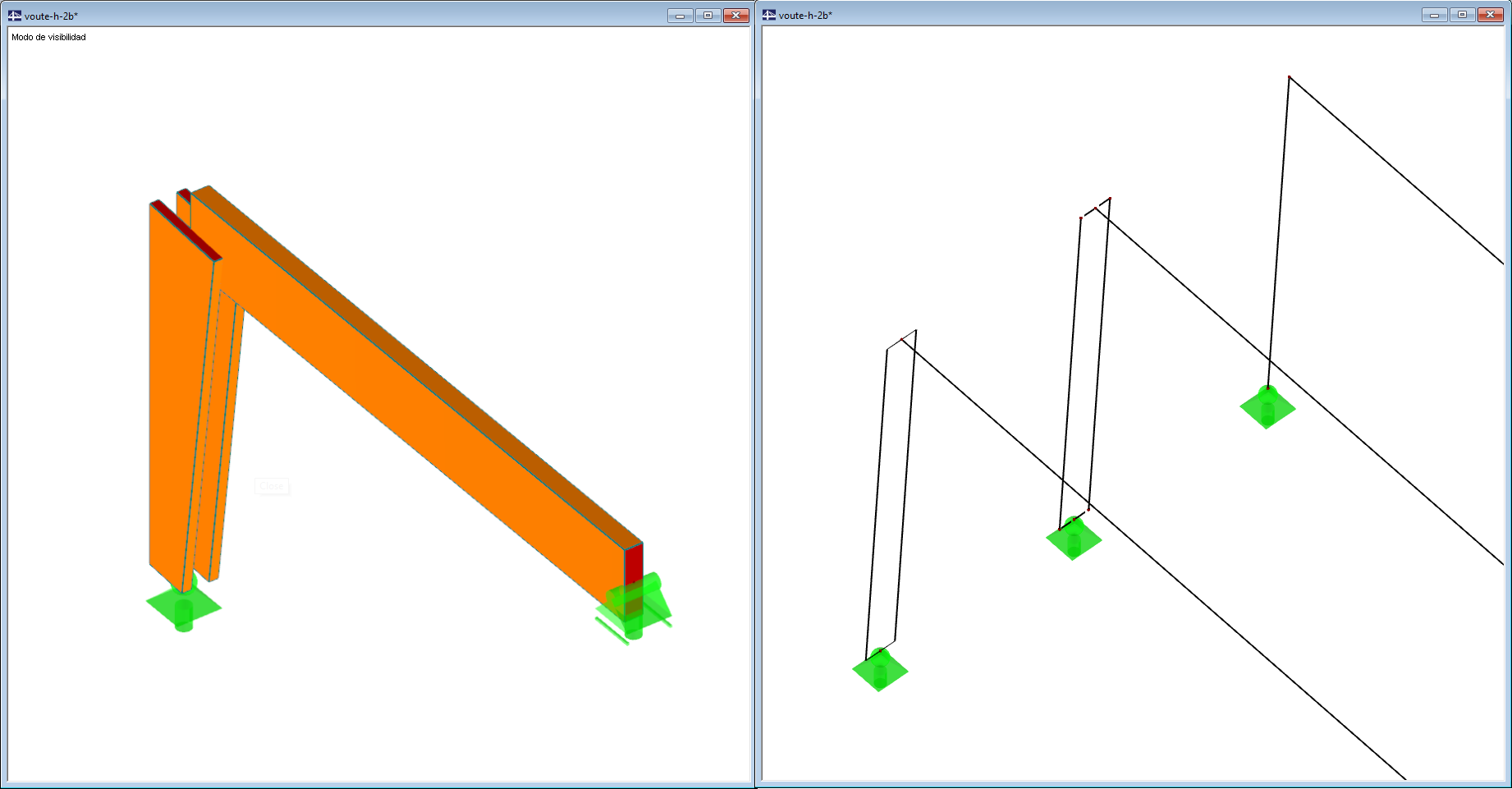 Opciones de modelado y sección rectangular doble