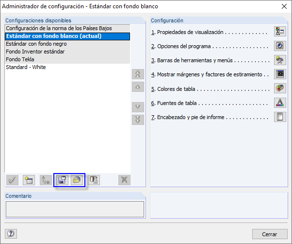 Exportación e importación de la configuración como archivo