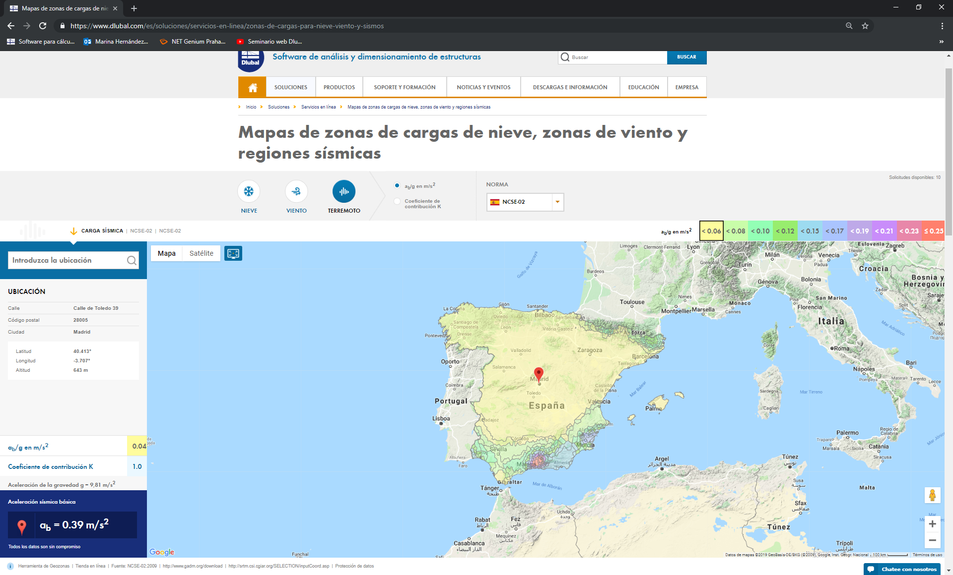 Servicio en línea "Mapas de cargas de nieve, zonas de viento y regiones sísmicas"