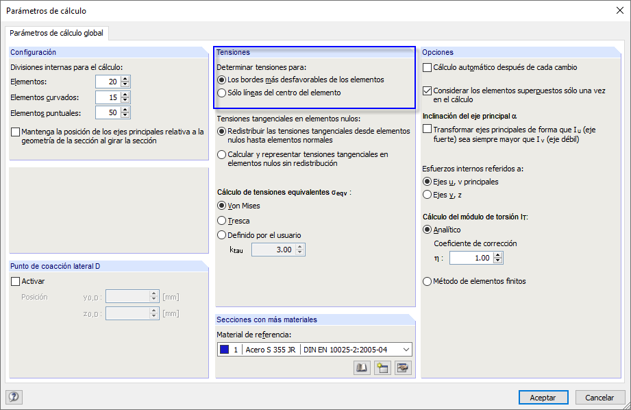 Parámetros de cálculo - Tensiones