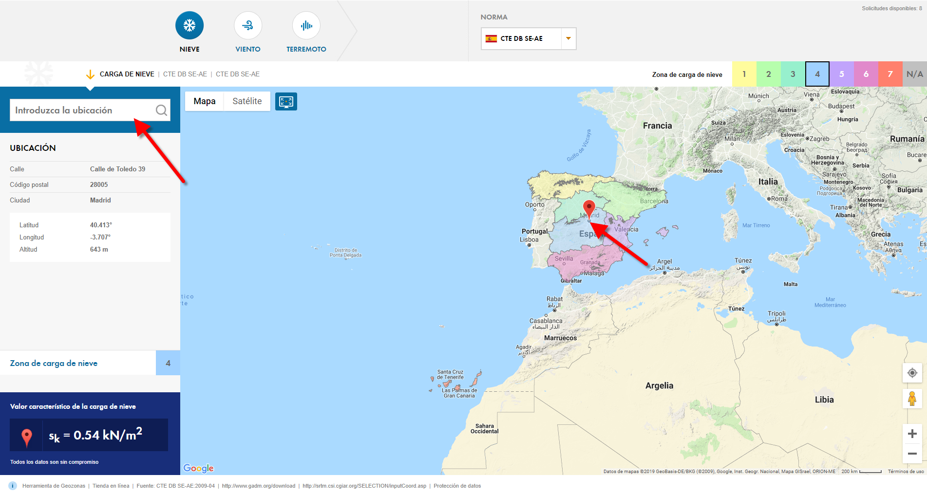 Descripción de la ubicación en el mapa