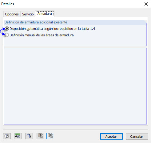 Configuración detallada para armadura