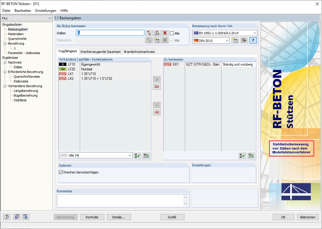 Ventana 1.1 Datos generales en RF-CONCRETE Columns