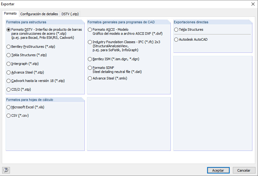 Exportar interfaces en RSTAB