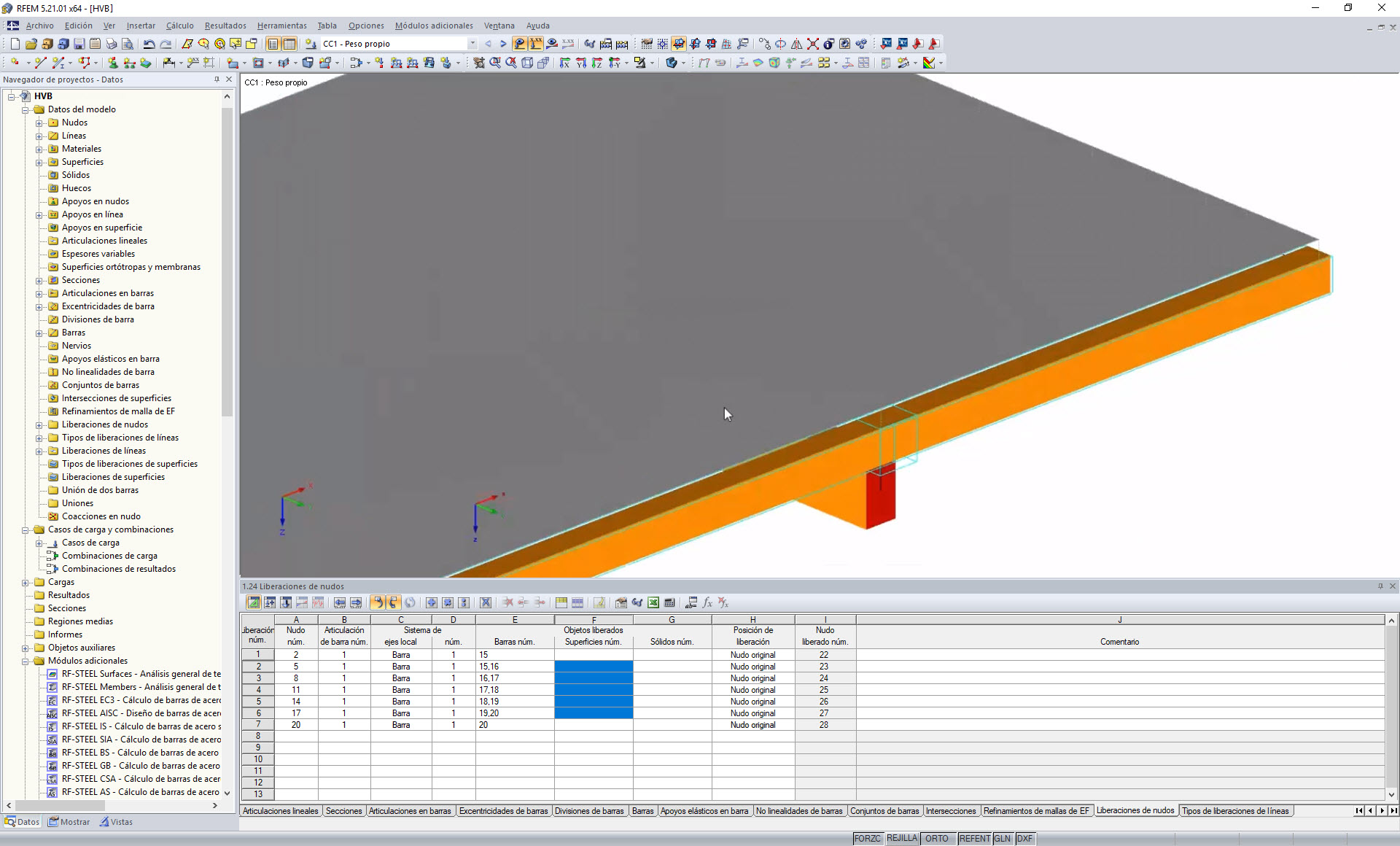 Piso mixto de madera y hormigón en RFEM