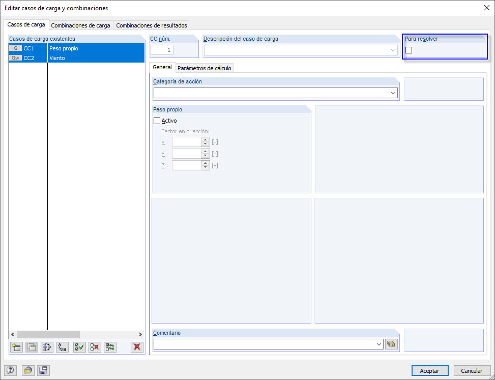 Configuración de los casos de carga como "No resolver"