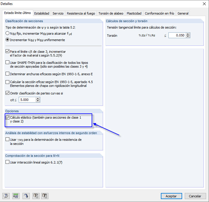 Configuración detallada en RF-/STEEL EC3