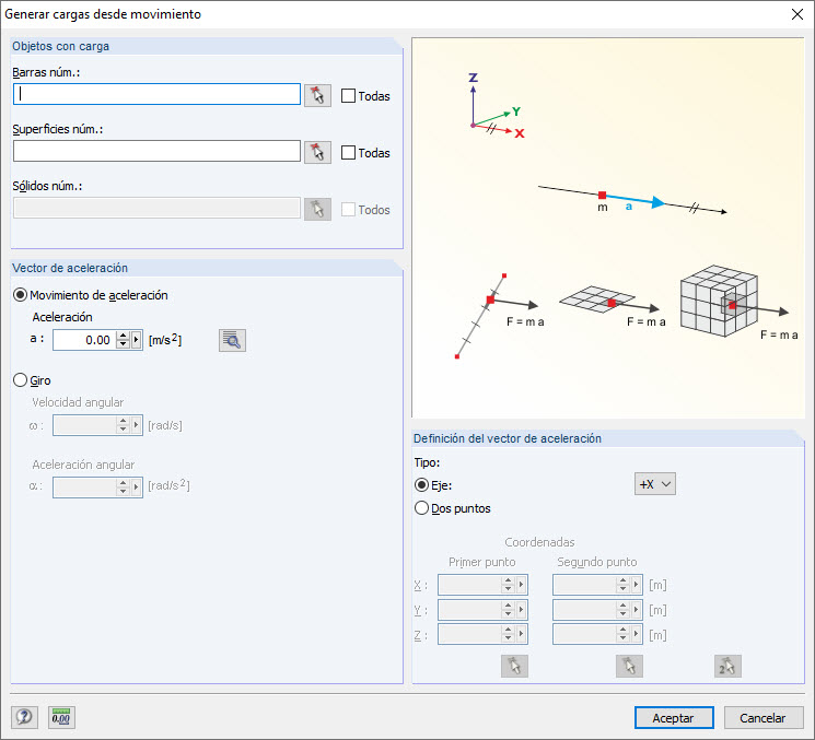 Cuadro de diálogo "Generar cargas desde el movimiento"